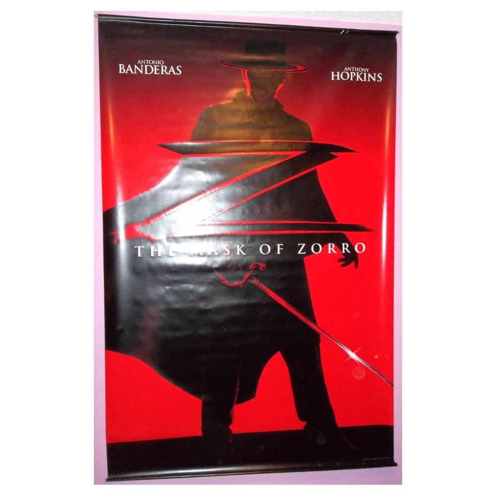 Original Vintage 1998 THE MASK OF ZORRO Vinyl Movie Banner Poster 45" x 70"